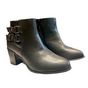 Torrid black side zip two buckle heel boots NEW